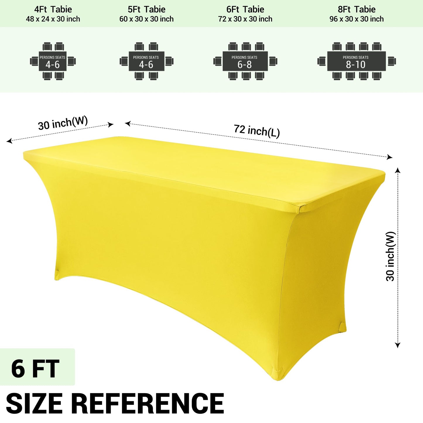 Obstal 6ft Stretch Spandex Table Cover for Standard Folding Tables - Universal Rectangular Fitted Tablecloth Protector for Lemonade Stand, Wedding, Banquet & Party, 72L x 30W x 30H Inches, Yellow, 2pc