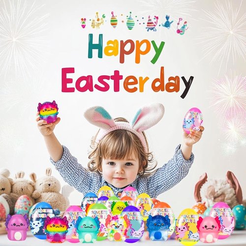 24 Pack Prefilled Easter Eggs with Slow Squishy Toys Axolotl Toy Easter Eggs Filled for Kids Boys Girls Easter Basket Stuffers Party Favors Easter Egg Fillers Hunt