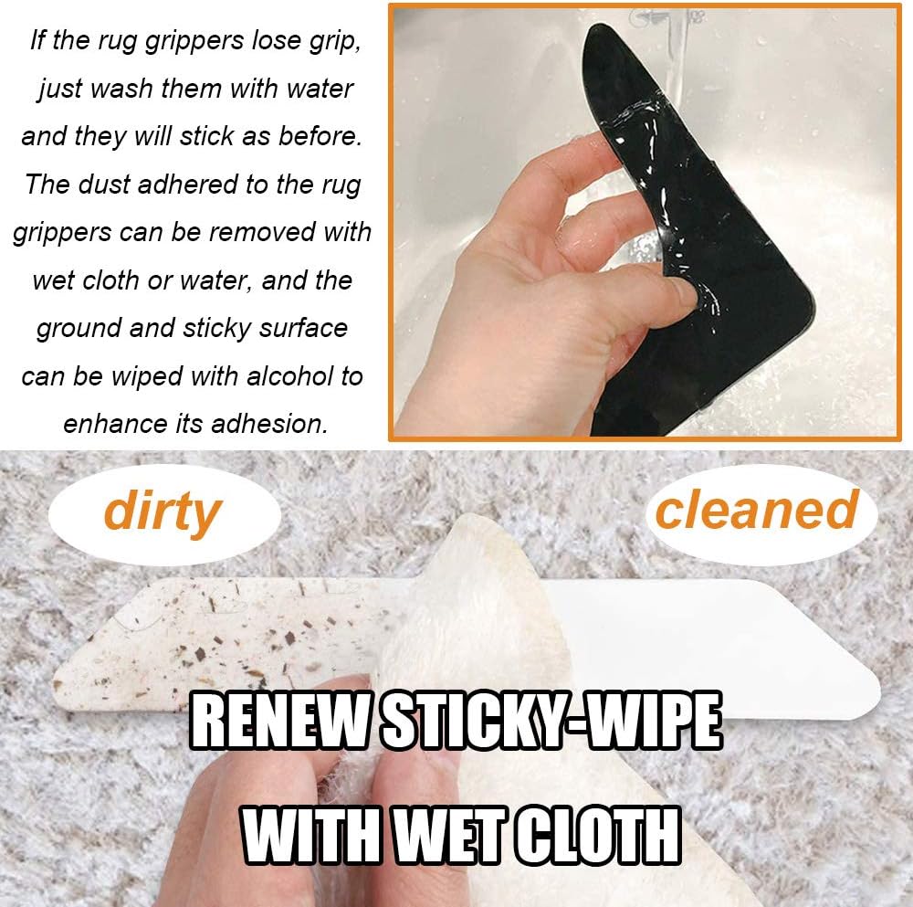 Skiennix Rug Grippers - Super Sticky Anti-Curling Carpet Tape | Non-Slip 8-Pack (Black)