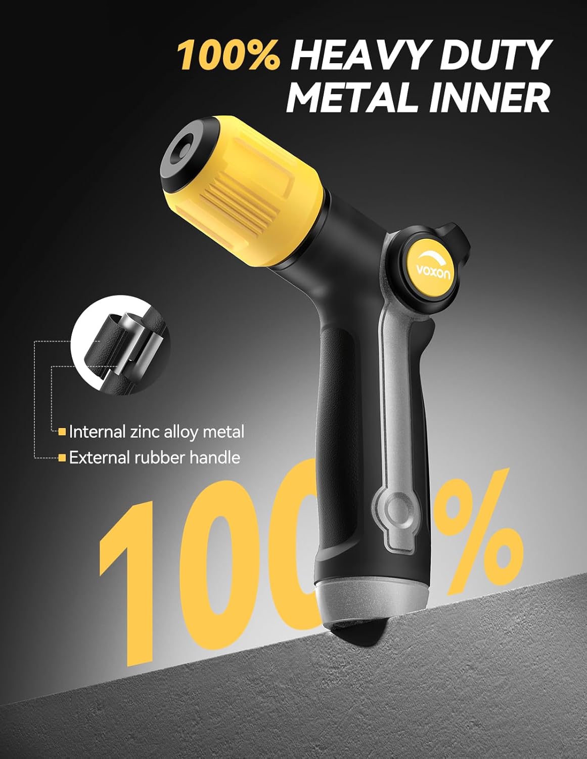 VOXON Heavy Duty Metal Garden Hose Nozzle - High Pressure Sprayer with Adjustable Spray Patterns for Lawn, Car, and Pets