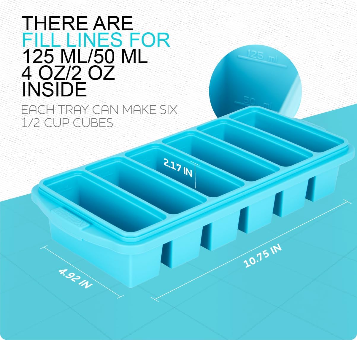Skiennix 1/2 Cup Silicone Freezer Tray - 2-Pack Meal Prep Molds with Lid | Oven & Dishwasher Safe