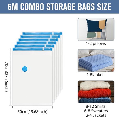 BoxLegend Vacuum Storage Bags - Thickened Waterproof Compression Bags for Clothing & Bedding | 6 Medium (19.68” x 27.56”)