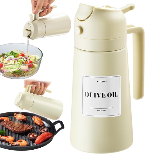 Baalaka Oil Sprayer - 2-in-1 Olive Oil Dispenser & Sprayer - Stainless Steel, 16oz (White)