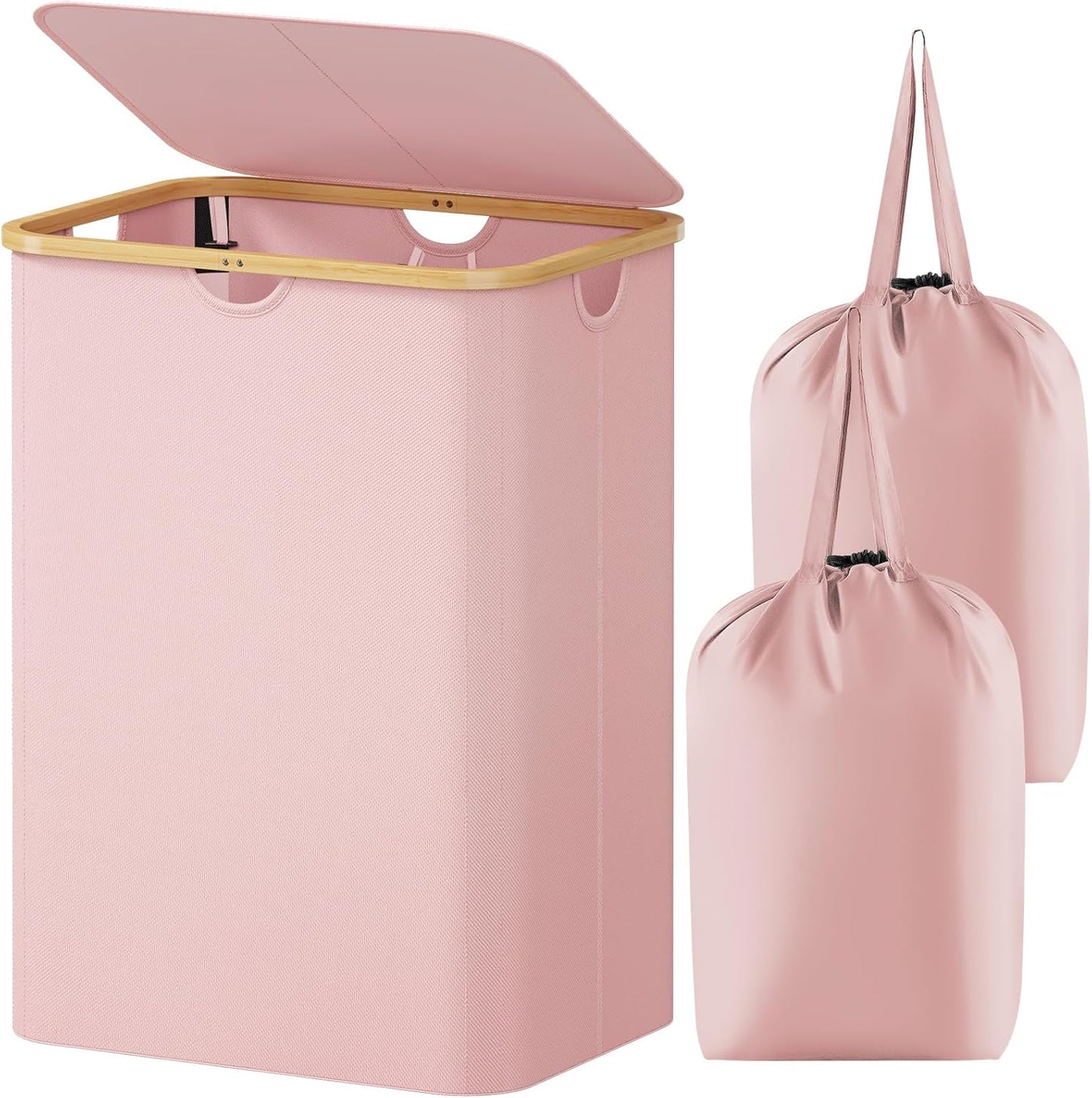 Lifewit 150L Laundry Basket - Foldable Hamper with Lid & Bamboo Handles | Pink, Large Capacity