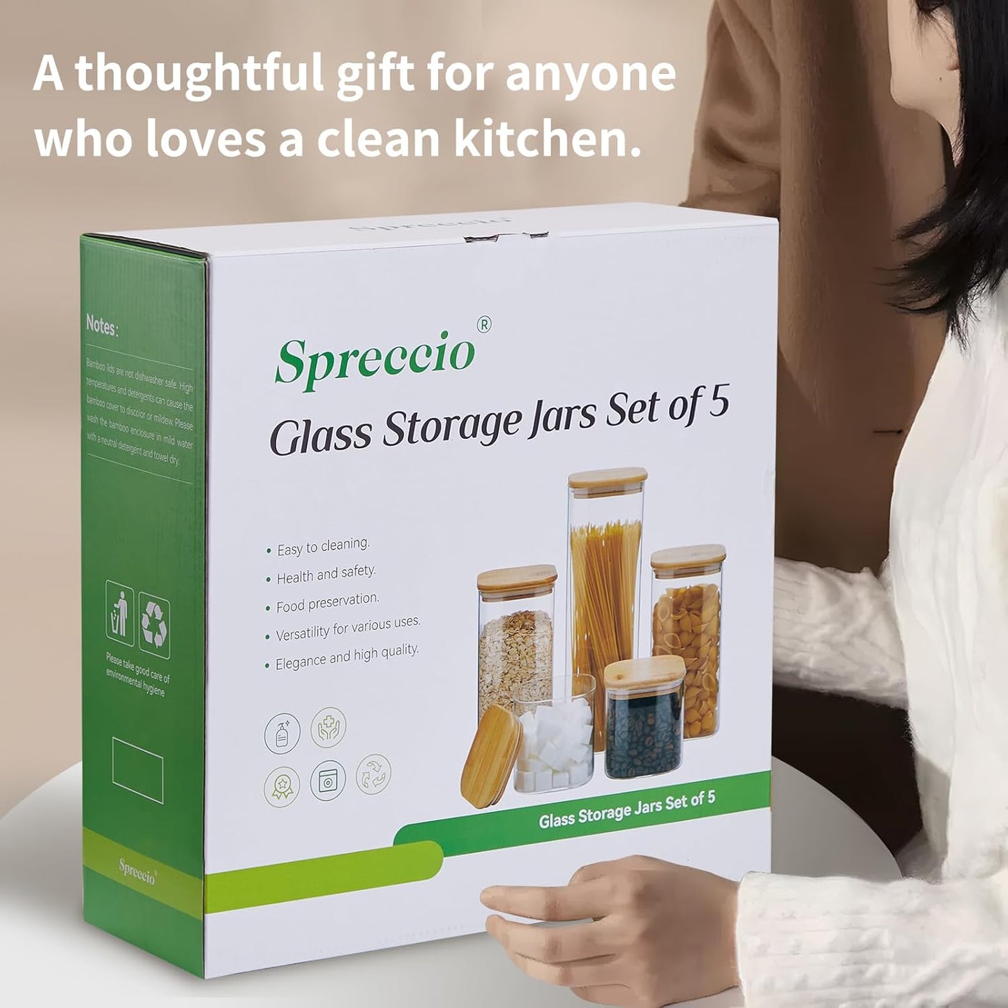 Skiennix Square Glass Food Storage Jars - BPA-Free Set of 5 for Organizing Pasta, Cookies, Nuts & More