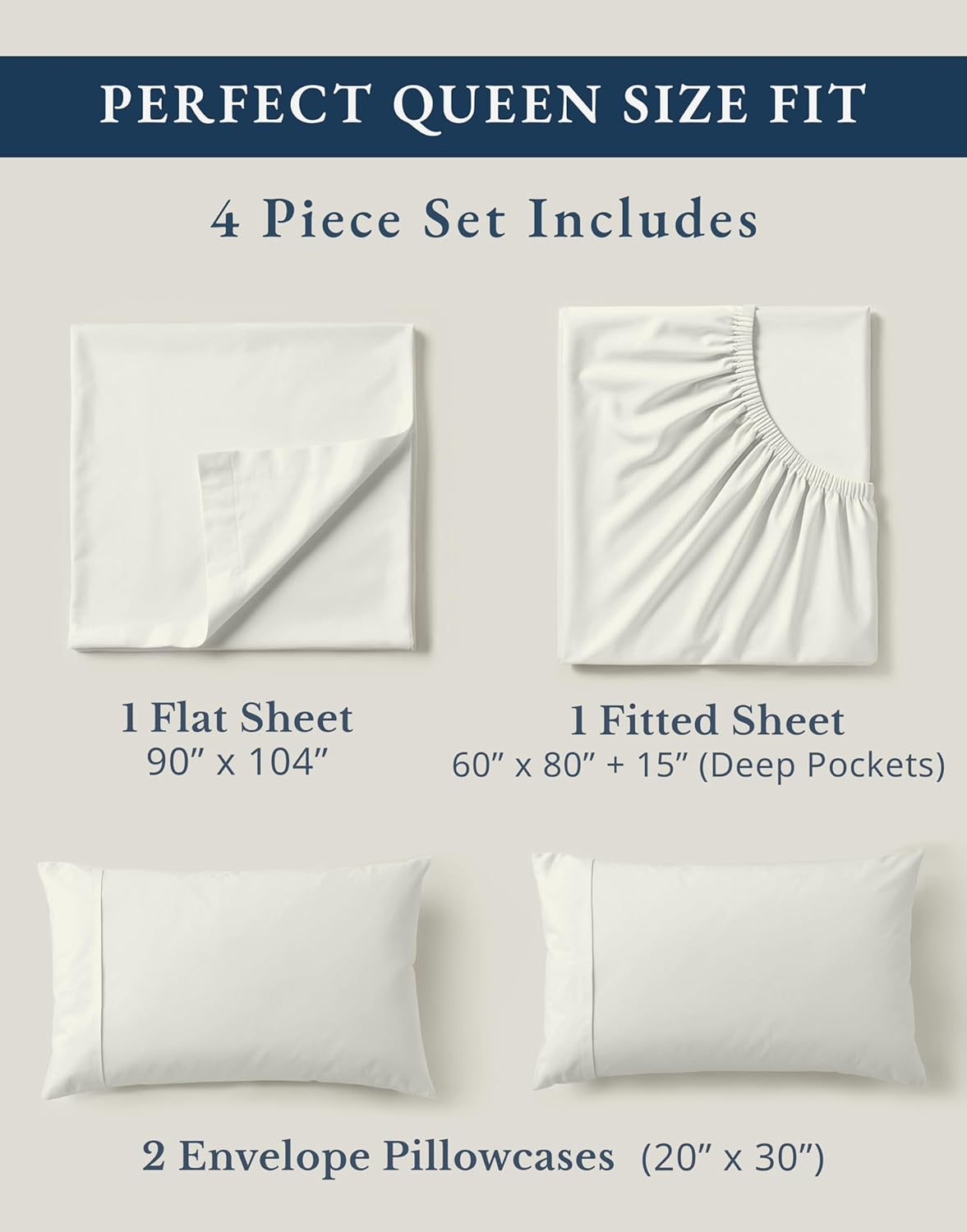LANE LINEN 100% Organic Cotton Queen Sheet Set - Soft Percale Weave, Deep Pocket, Hotel-Quality | Glacier Grey