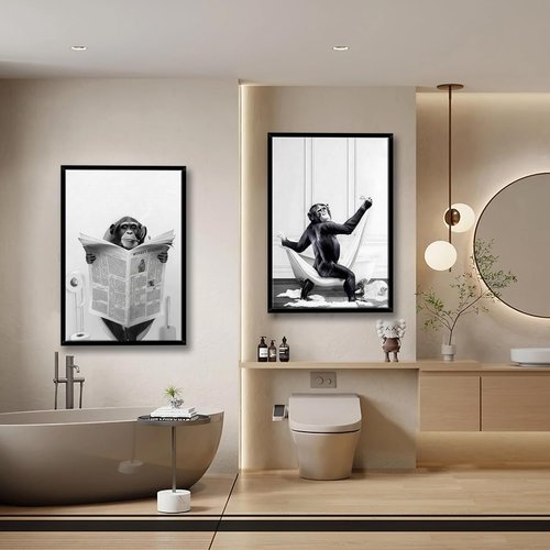 Funny Monkey Wall Art by [Brand Name] - Black and White Canvas Print | 12" x 16" Ready to Hang Decor