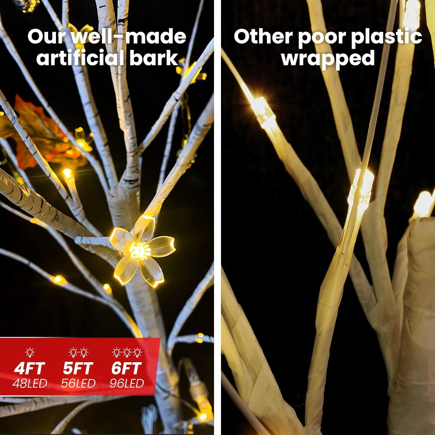 AWQM Artificial Lighted Trees - Warm White LED Christmas Decor | 3-Pack (4ft, 5ft, 6ft) for Indoor & Outdoor Use