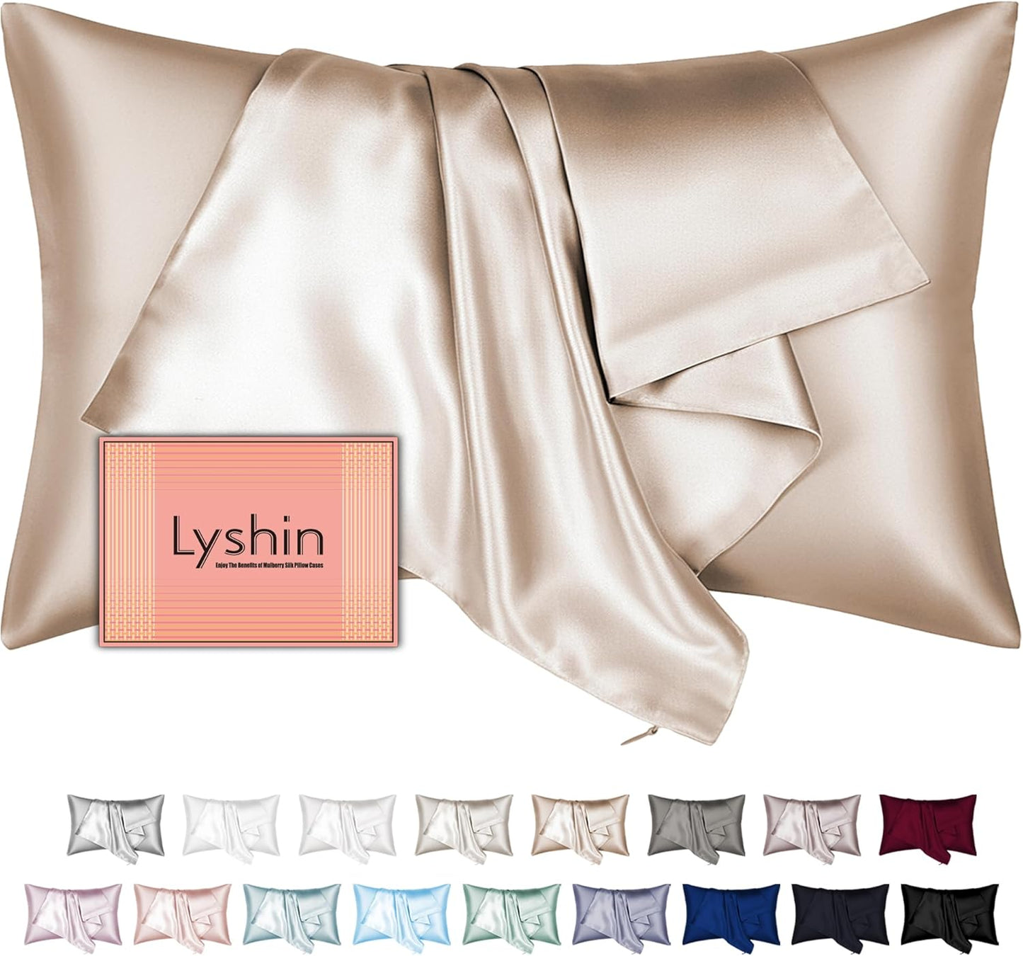 Skiennix Mulberry Silk Pillowcase - Queen Size, Hidden Zipper, Smooth & Breathable, Champagne Color