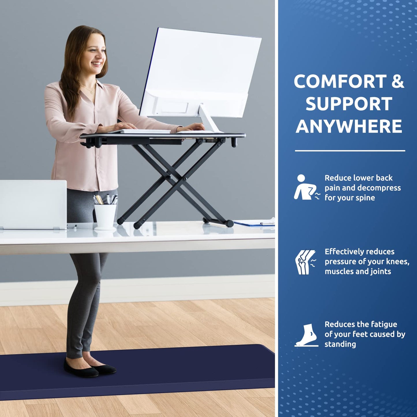 KitchenClouds Kitchen Mat Cushioned Anti Fatigue Kitchen Rug 0.8inch Water Resistant Non Slip Kitchen Rugs and Mats Standing Desk Mat Comfort Floor Mats for Kitchen Sink Office (17.3"x60",Blue)
