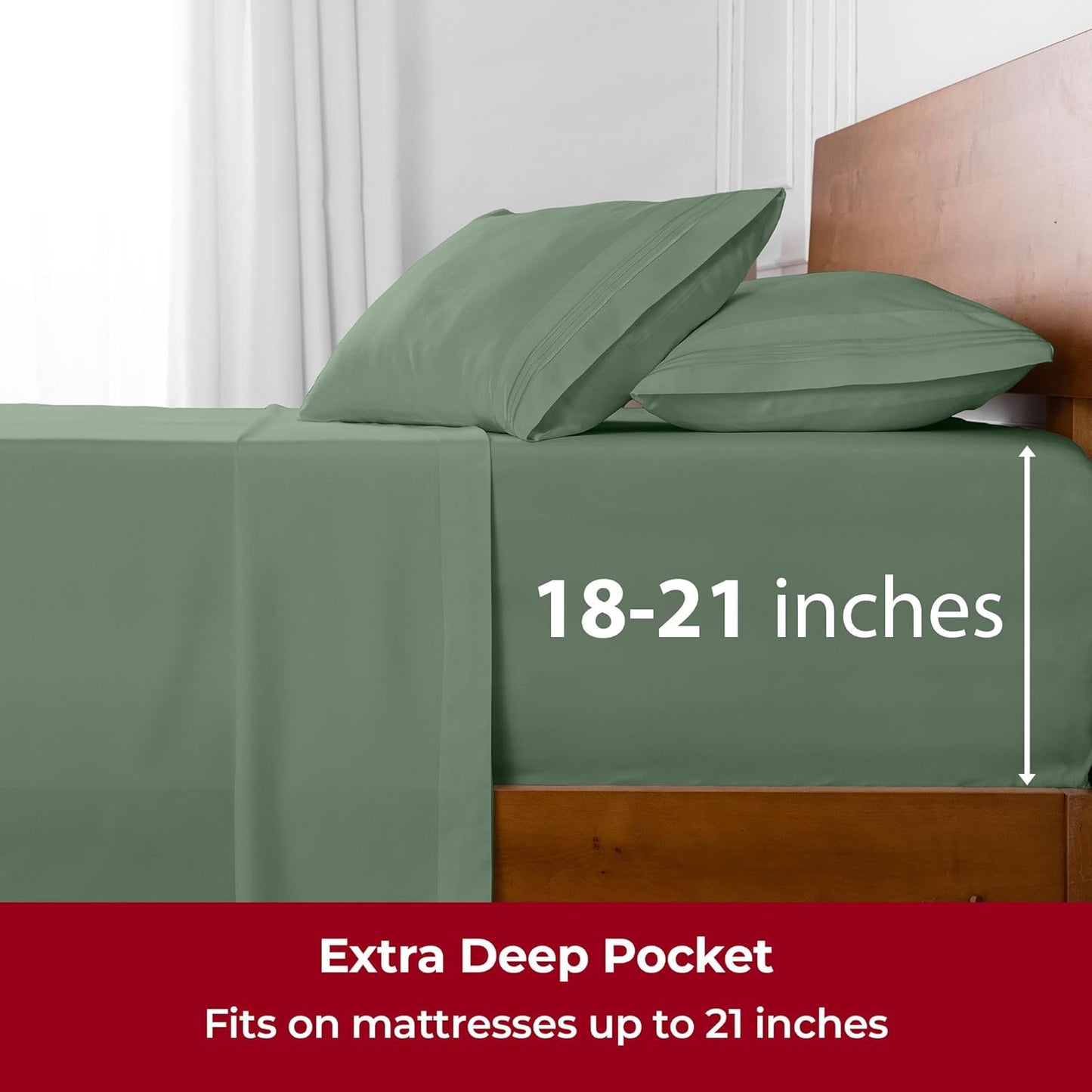 Mellanni Extra Deep Full Sheets - Hotel Luxury, Ultra Soft Cooling Bedding - Wrinkle & Stain Resistant (Full, Sage)