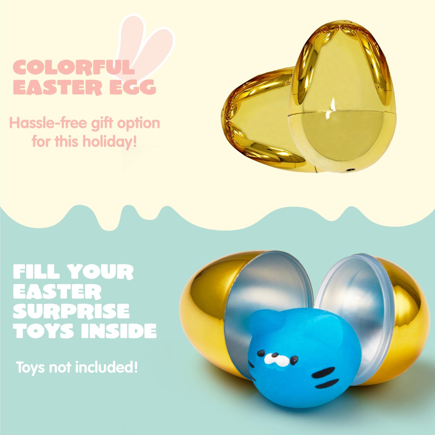 JOYIN 6Pcs Gold Easter Eggs, 2.3" Metallic Plastic Empty Eggs Fillable for Easter Hunt Supplies, Basket Stuffers, Toys Filling Treats, Party Favor