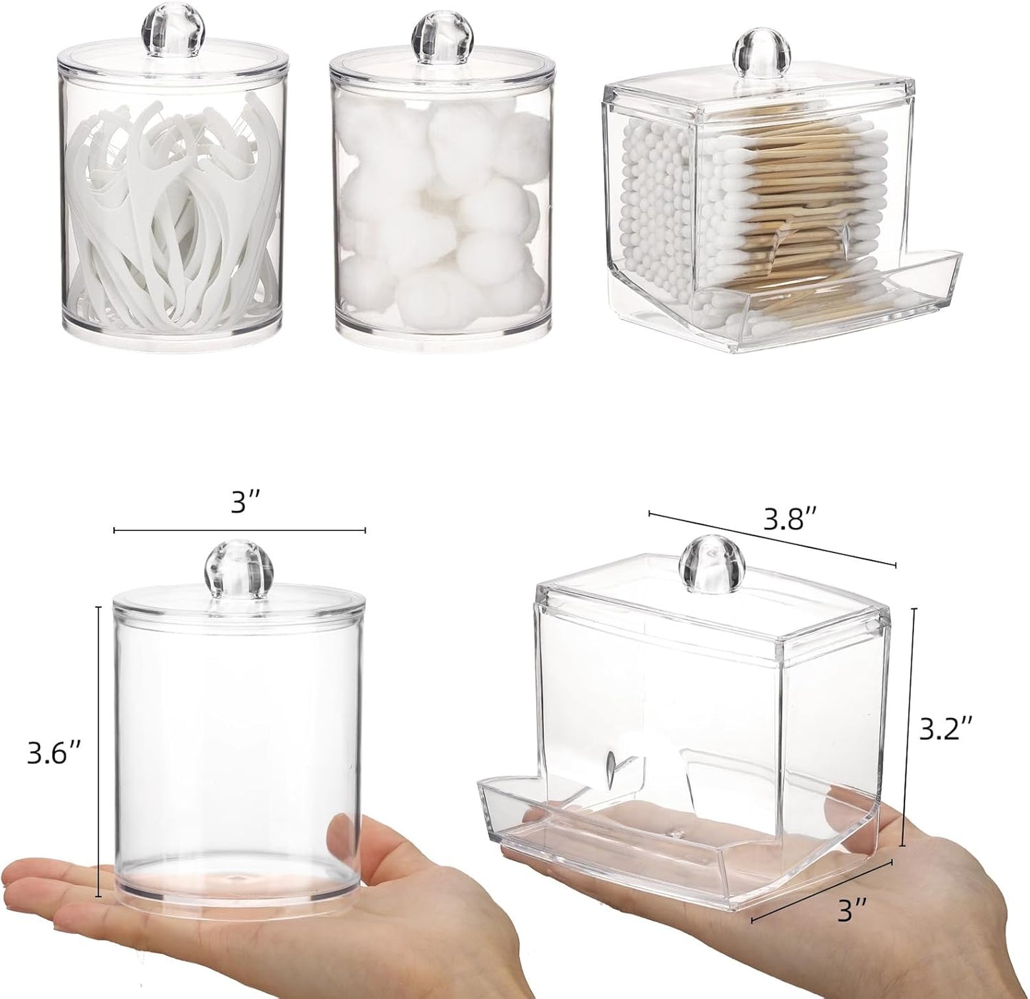 Tbestmax Cotton Swab Dispenser - Clear Plastic Apothecary Jar Organizer | 10/12 oz for Bathroom Storage