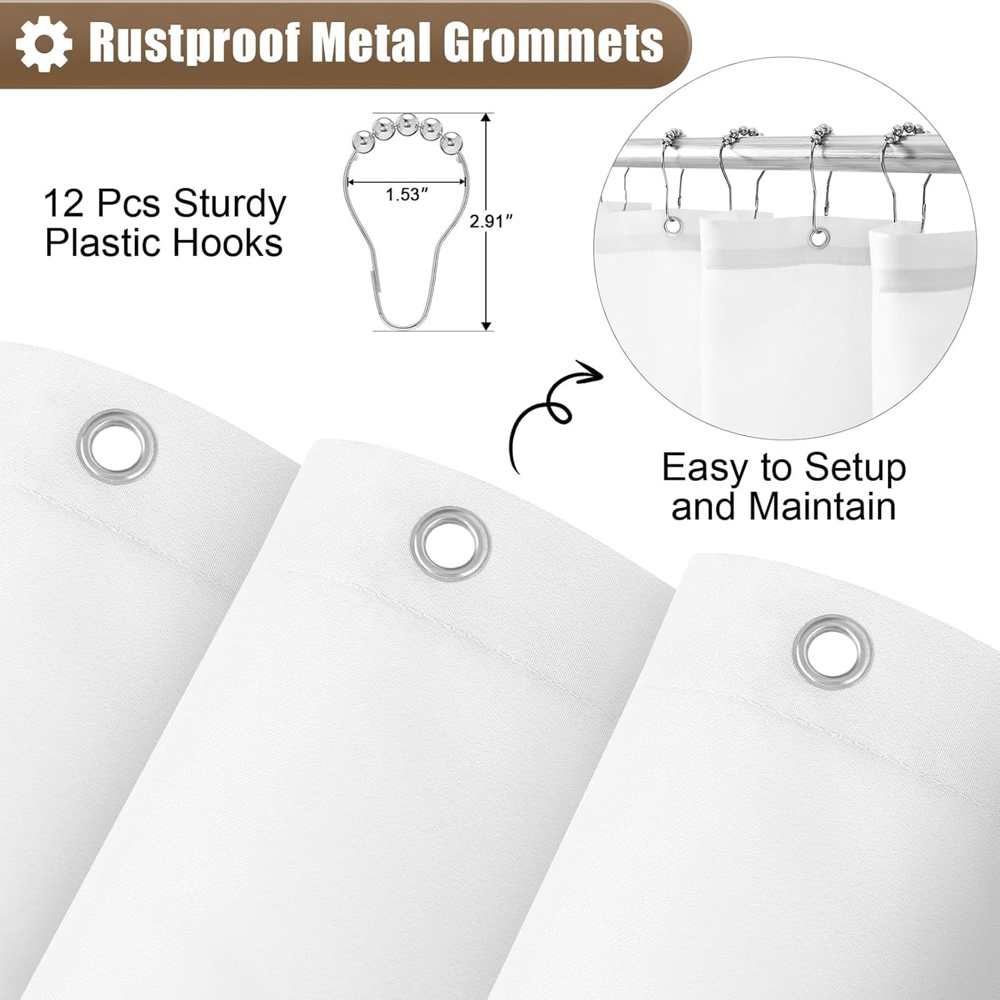 OLANLY Luxury Ombre Shower Curtain Set - Waterproof & Washable Beige/White | 72x72 Inches with 12 Hooks