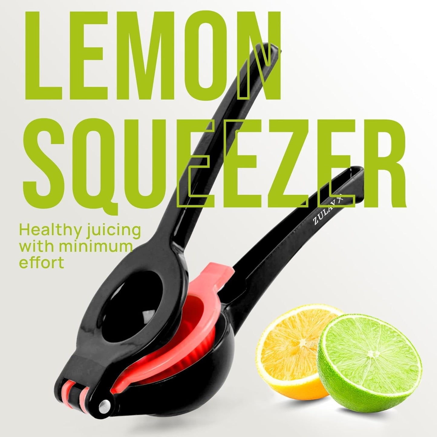 Zulay Kitchen 2-in-1 Lemon Squeezer - Sturdy Manual Citrus Juicer for Maximum Juice Extraction - Black/Red