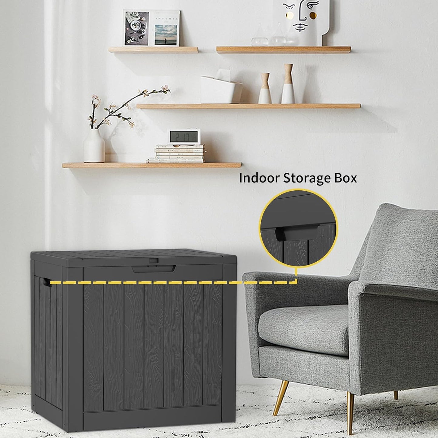 Regine Switzerland 33 Gallon Outdoor Deck Box - Lockable Waterproof Storage for Garden Tools & Cushions | Black
