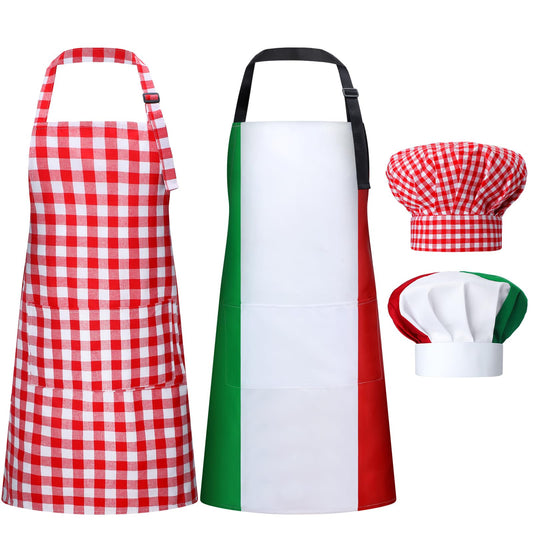 Toulite 4 Pcs Italian Themed Party Decorations Chef Costume Set Italian Style Chef Hat and Apron for Women Men Costume Photo Booth Props Party Supplies