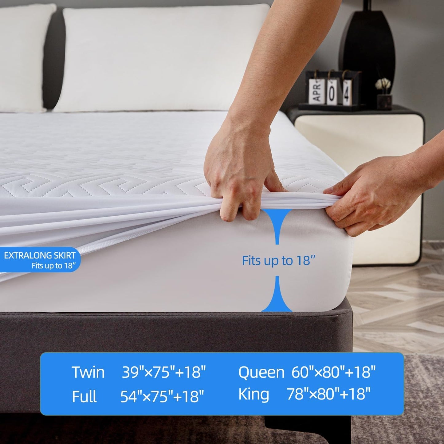Skiennix Waterproof Mattress Protector - Ultra-Soft Quilted Twin Size Cover | 6"-18" Deep Pocket, Noiseless & Breathable