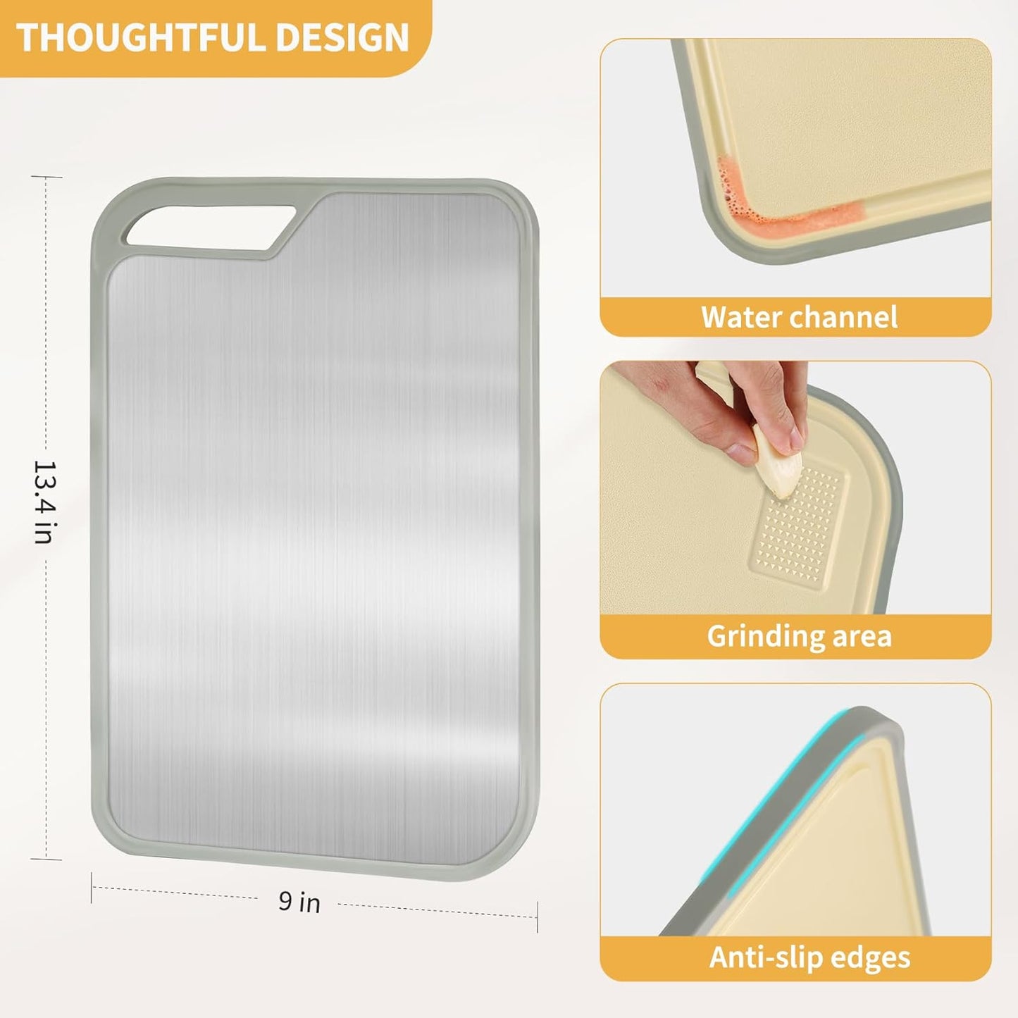 Skiennix Stainless Steel Cutting Board - Easy to Clean, Double-Sided, Large 13.4 x 9 Inch | Dishwasher Safe