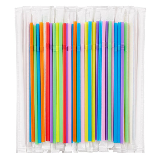[Individually Wrapped] 100 Pcs Colorful Flexible Plastic Straws, Disposable Bendy Straws, 8.26" Long and 0.23'' Diameter, BPA-Free