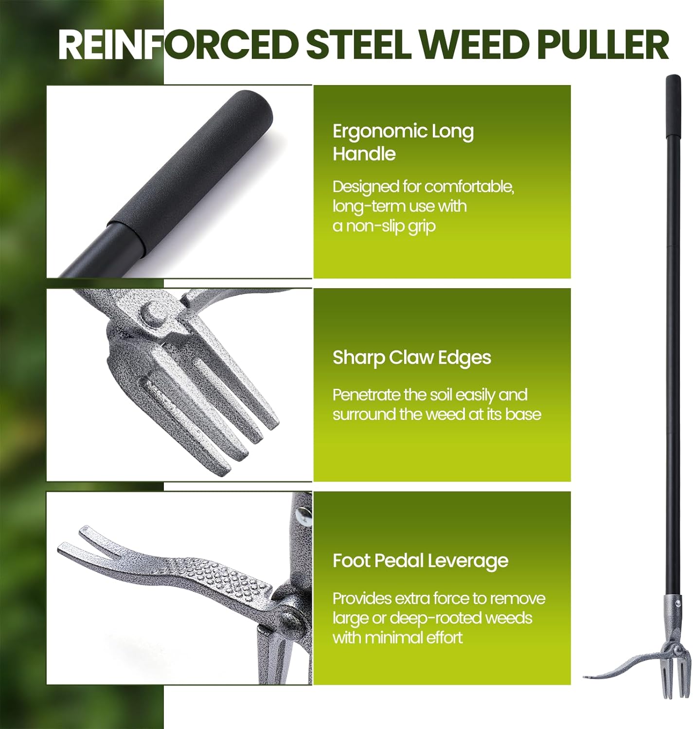 Skiennix Stand Up Weed Puller Tool - Durable 4 Claw Steel Head for Effortless Weeding | Long Handle Design