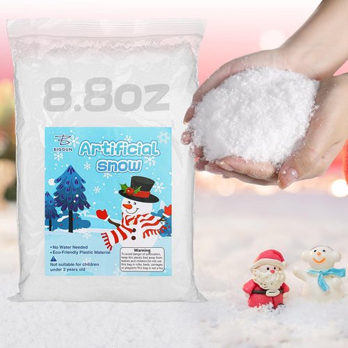 Biggun Water-Free Fake Snow - Lifelike Fire-Resistant Dry Faux Snow for Christmas Village Decor | 8.8 Oz