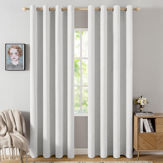 MIULEE Blackout Linen Textured Curtains - Thermal Insulated Heathered White Drapes | 52 x 84 Inch (2 Panels)