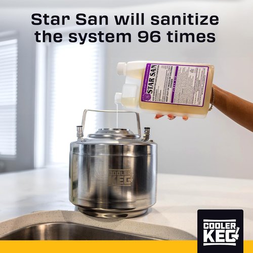 Cooler Keg Star San Cleaner 32oz - No Rinse Food Grade Brewing Sanitizer Rinseless Cleaning Agent for Home Brew, Kegs, Stainless Steel. Acid-based, foaming sanitizer for Beer, Wine, & Mead Equipment