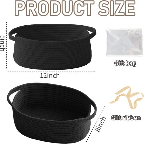 JMvicyroam Woven Storage Basket - Small Rope Organizer with Handles for Shelves & Closets | Black