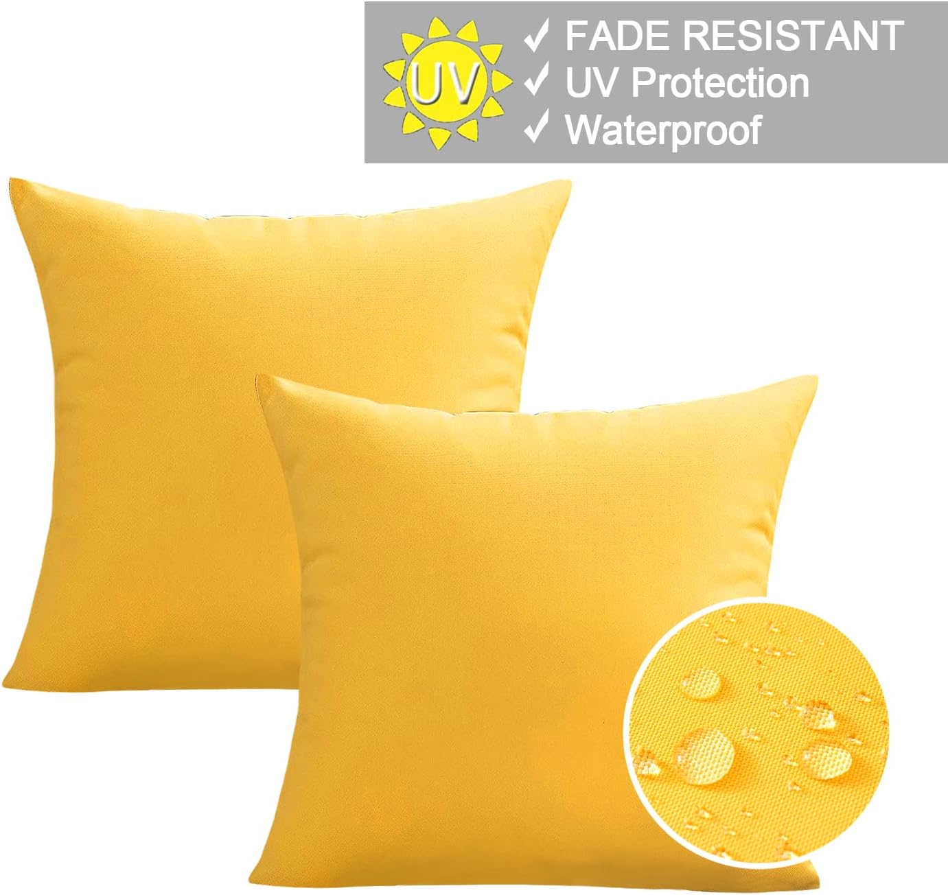 VAKADO Outdoor Waterproof Throw Pillow Covers - Set of 2 Decorative Yellow Cushions | 18x18 for Patio & Garden