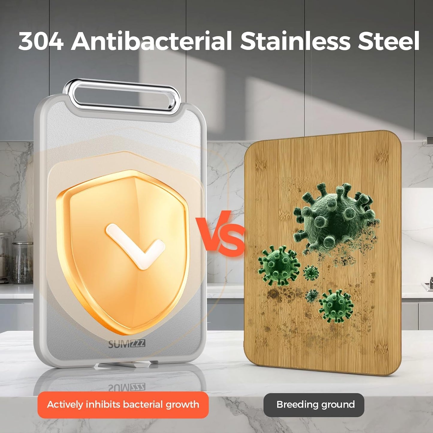 Sumzzz Stainless Steel Cutting Board - 2-in-1 Double-Sided Chopping Board, Large 16”×11”, Dishwasher Safe