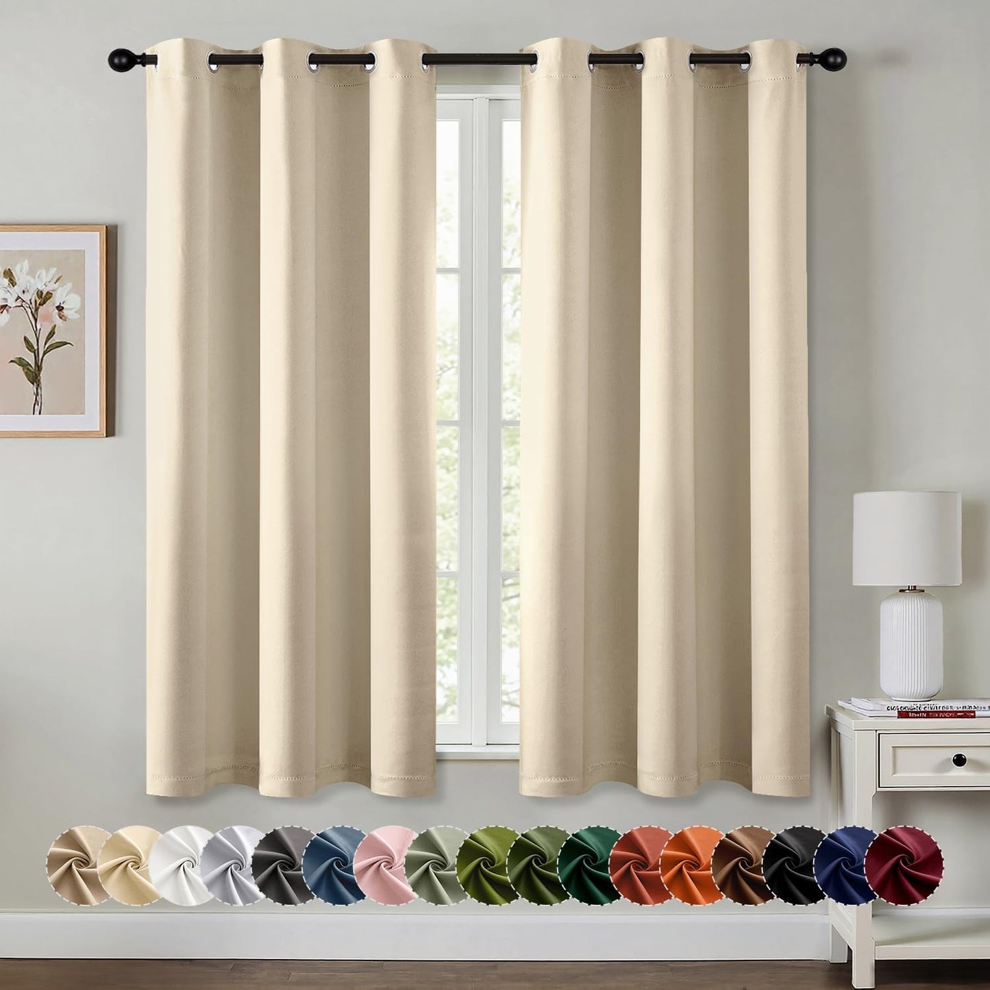 MIULEE Blackout Curtains - Thermal Insulated Room Darkening Drapes | Cream Beige, 63 Inches Long, 2 Panels