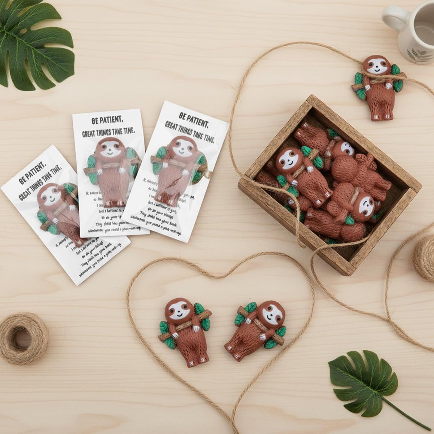 Skiennix Sloth Gifts - 30 Mini Resin Animals with Positive Cards for Emotional Support | Cute Table Decor