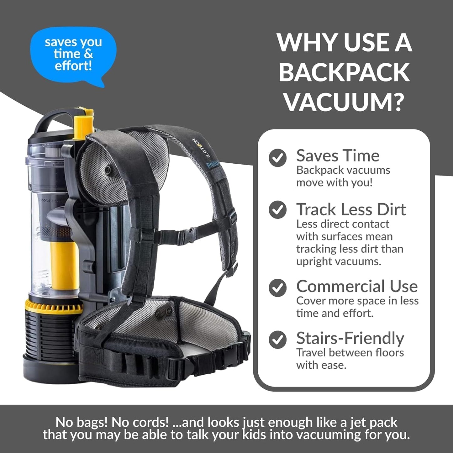 Prolux 2.0 Commercial Bagless Backpack Vacuum - HEPA Filtration & Power Nozzle Included