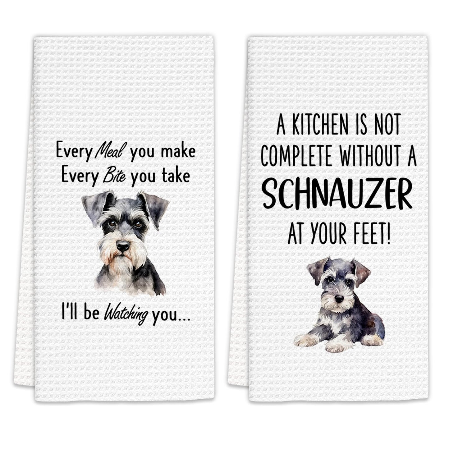 FIicy Miniature Schnauzer Gifts Kitchen Towels - Schnauzer Dog Lover Gifts Dish Towels, Mini SchnauzerGifts Dog Owner Decorative Hand Towels for Kitchen, DogKitchen Decor, Set of 2(16x24 Inch)