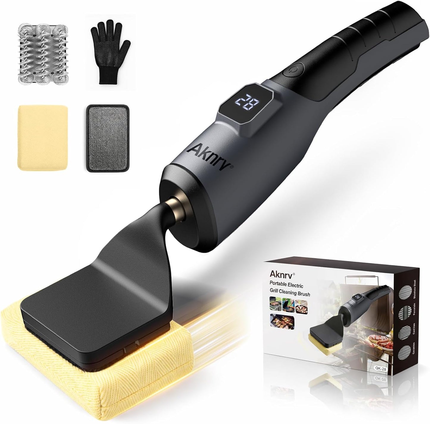 Skiennix Electric Grill Brush - Cordless Bristle-Free BBQ Cleaner with 3 Heads | 240 Mins Runtime (Gray)