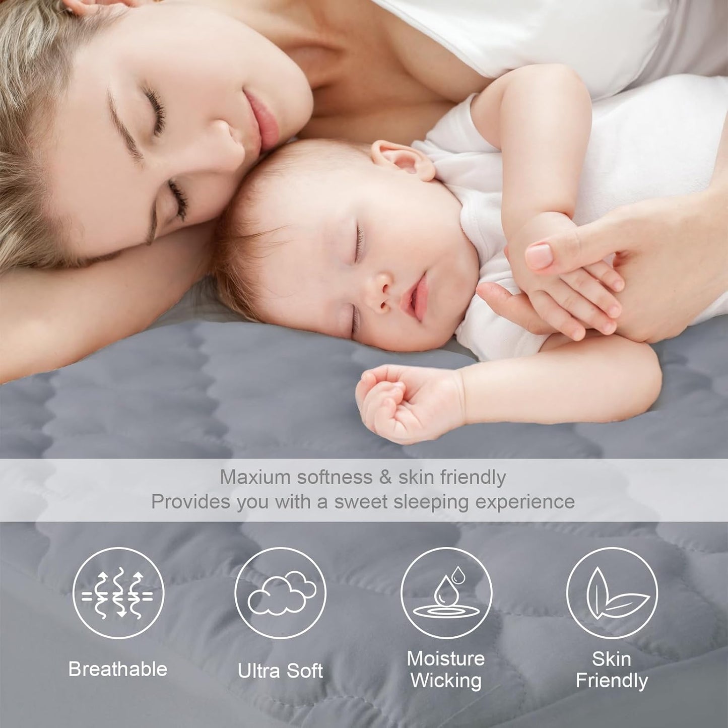 Skiennix Twin Mattress Protector Pad - Waterproof & Breathable Quilted Cover | Cooling Deep Pocket Gray