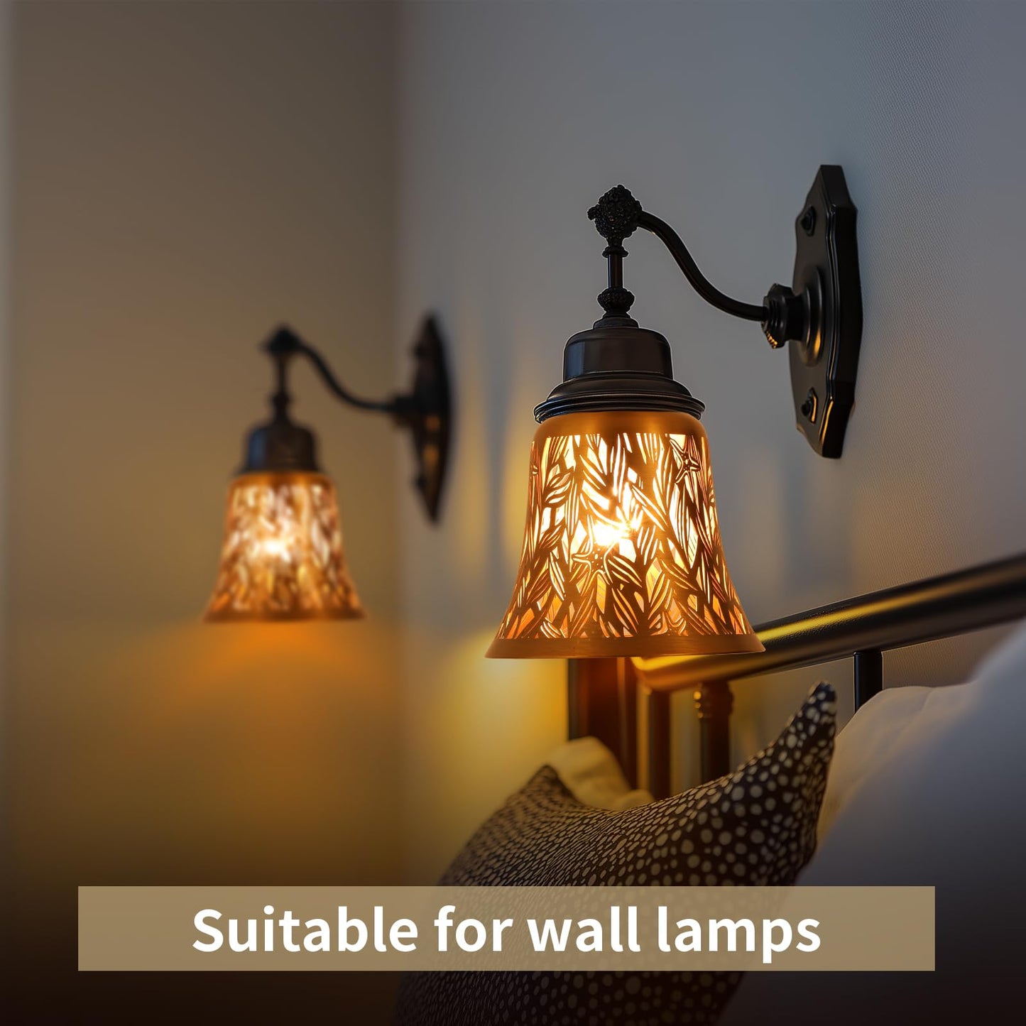 Pendant Light Shades, 4 Pack Ceiling Fan Light Shade Replacements with 1-5/8" Fitter, ALUCSET 4.72" Height 4-3/4" Diameter, Metal Bell Shaped Cover for Chandelier Wall Sconces,Yellow Brass&Gold Plated