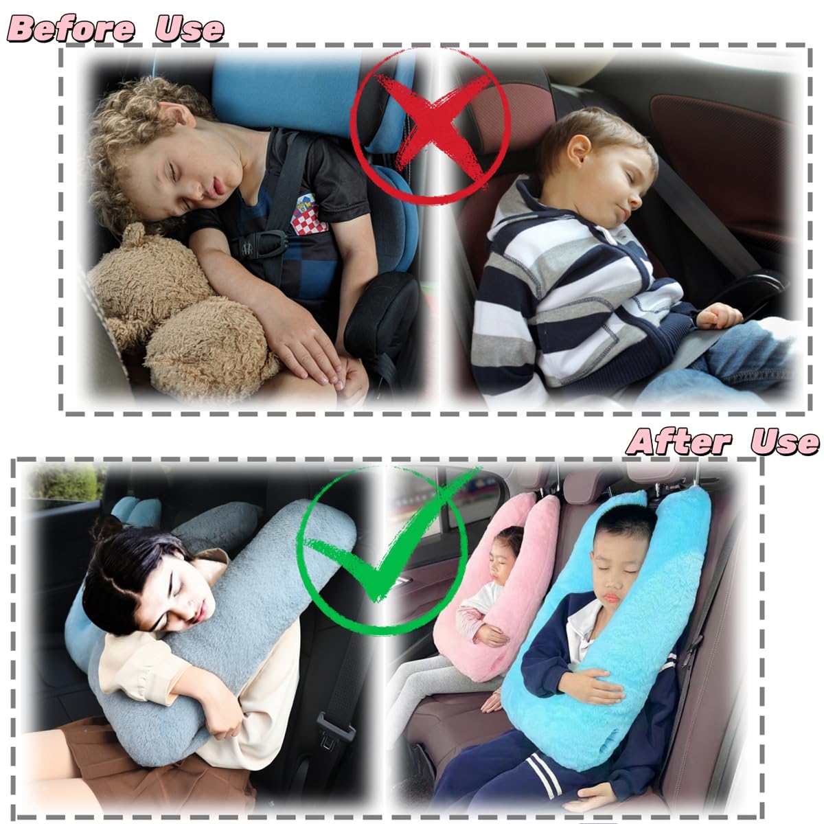 Sexysamba Travel Pillow with Sleep Mask Set Car Pillow Kids Travel Pillow for Sleeping U Shaped Car Seat Pillow Head Neck Body Support for Kids and Adults Road Trip Accessories,Purple