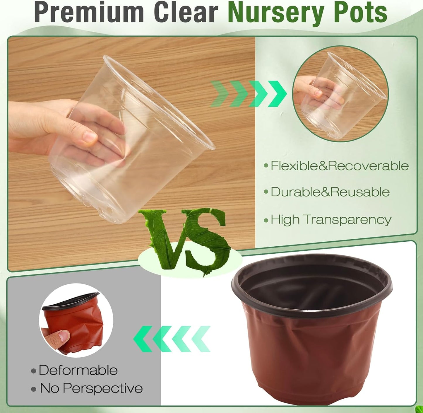 Skiennix Large Clear Nursery Pots - 9 Pack Plastic Plant Seedling Pots with Drainage | 7/8/10 Inch for Indoor & Outdoor Gardening