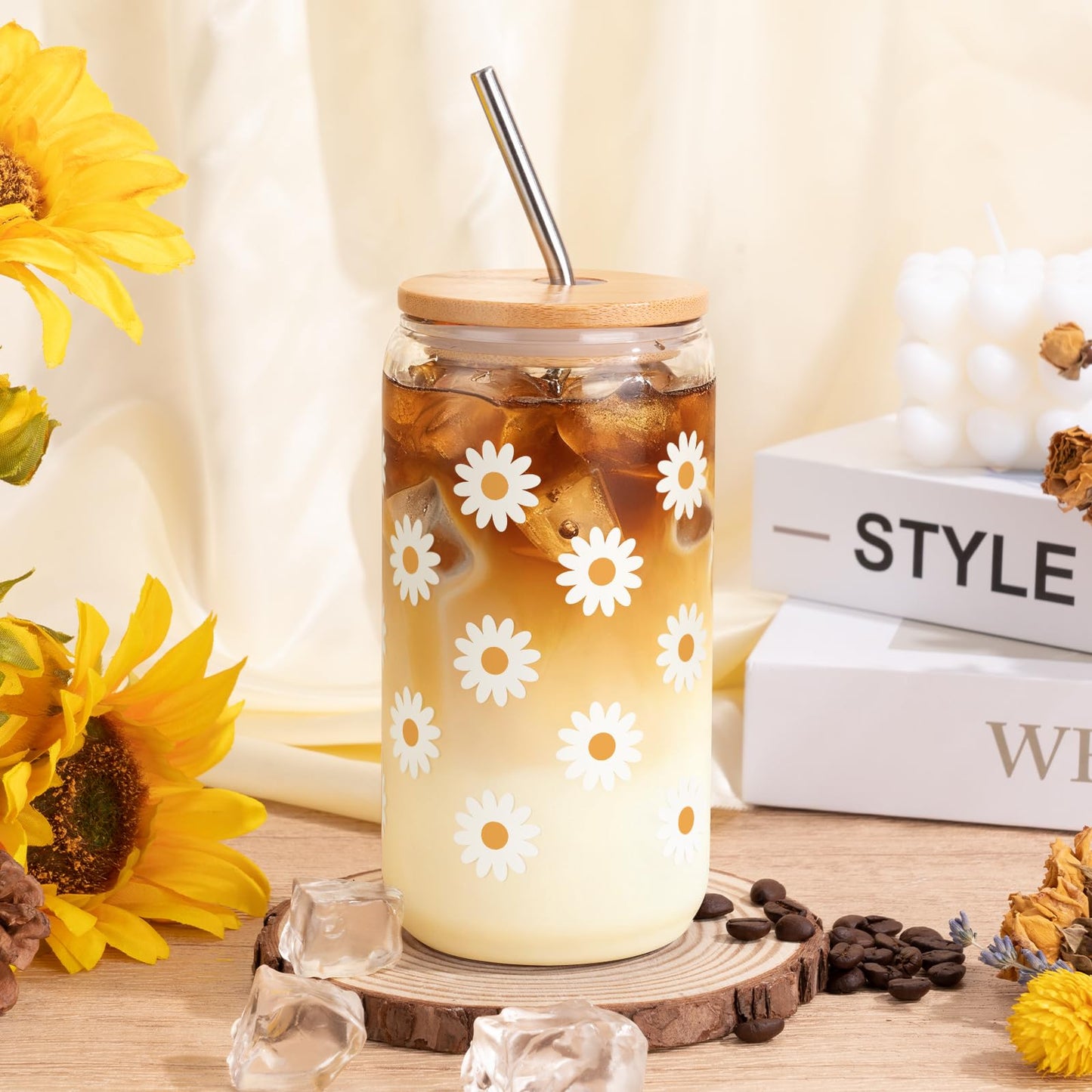 isolune Birthday Gifts For Women, Teen Girl, Her - Gift Baskets with Cute Daisy Aesthetic Glass Cups Gift Set 7pcs - Perfect for Girl, Sister, Daughter, Friends