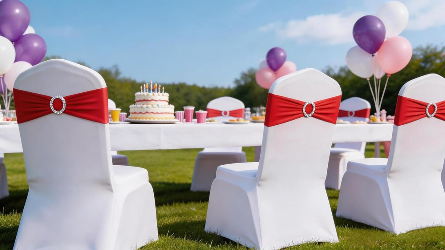 Skiennix Red Spandex Chair Sashes - Pack of 50 for Weddings, Parties & Events | Elegant Decoration