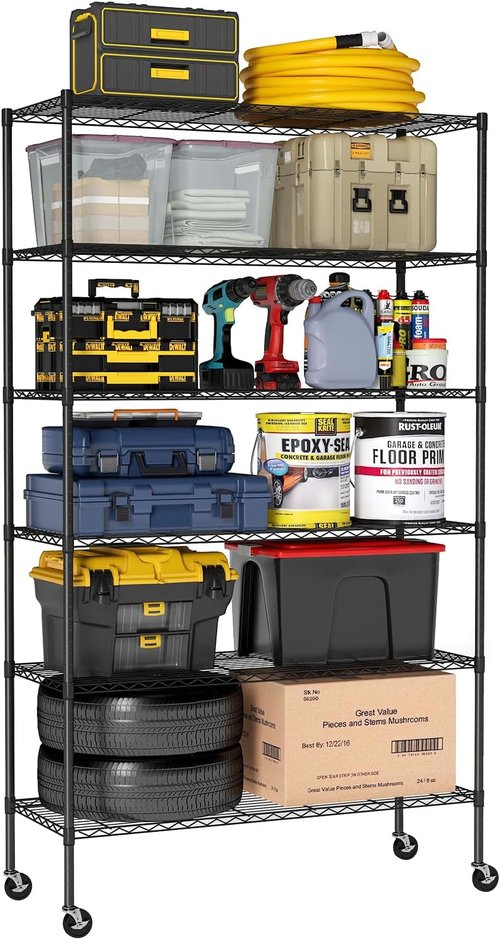BestOffice 6-Tier Metal Storage Shelves - Adjustable Wire Shelving Unit with Wheels | 2100LBS Capacity, Black