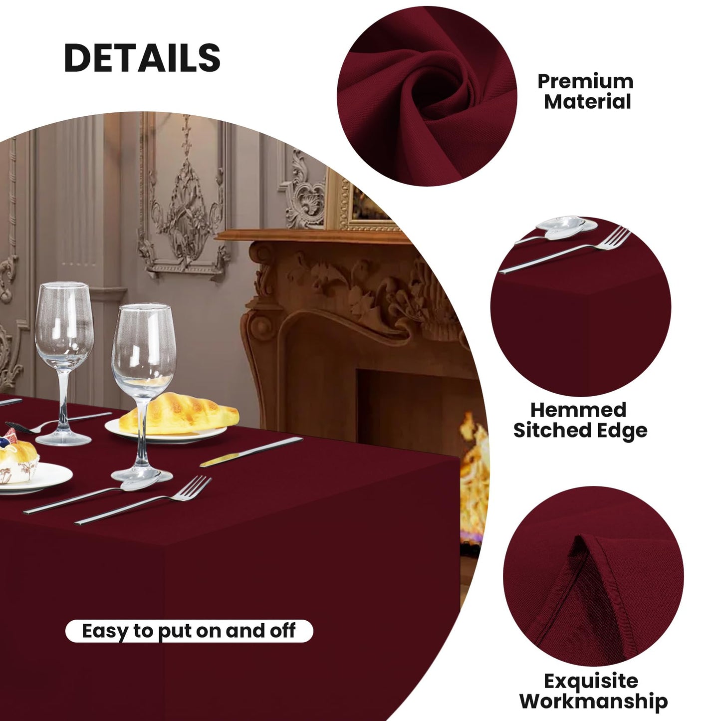 Ascoza 2 Pack Fitted Tablecloth for 6 Foot Rectangle 72 x 30 Inch Burgundy Table Covers Water Resistant Polyester Cloth for Folding, Parties,Display, Trade Show (Burgundy)