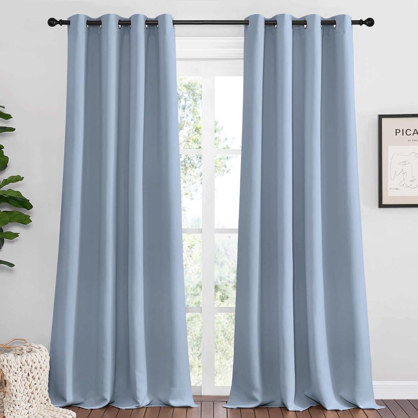 NICETOWN Vintage Blue Blackout Curtains - Thermal Insulated Drapes for Large Windows | 120" Length, 2 Panels, 55" Wide