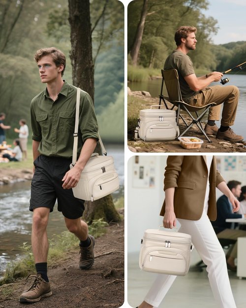 HORJONES Lunch Boxs for Women/Men Insulated Lunch Bag,Leakproof Lunchbox with Adjustable Shoulder Strap for Adults,Soft Cooler Tote Bag for Office Fitness Picnic Beach Travel - Beige 12-Can(8L)