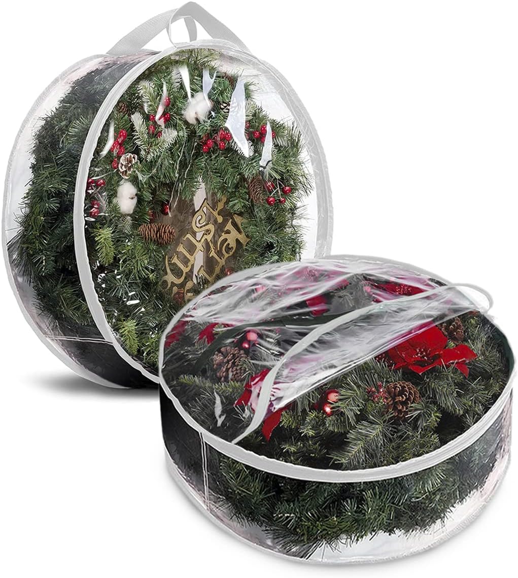 ProPik Christmas Wreath Storage Bag - 30" Clear Waterproof PVC Container | 2 Pack with Handles