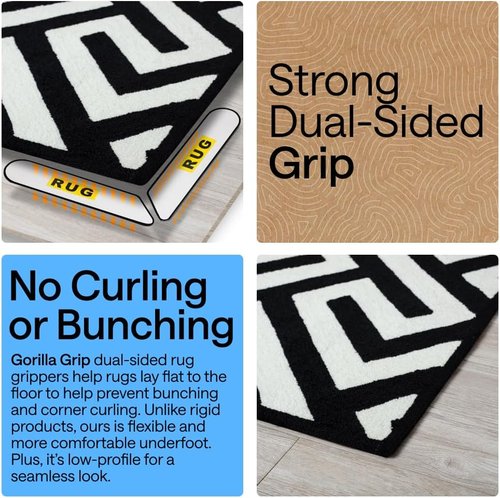 GORILLA GRIP Rug Gripper Pads - Reusable Double-Sided Stickers for Flat Corners | 8 Pcs for Hardwood & Tile Floors