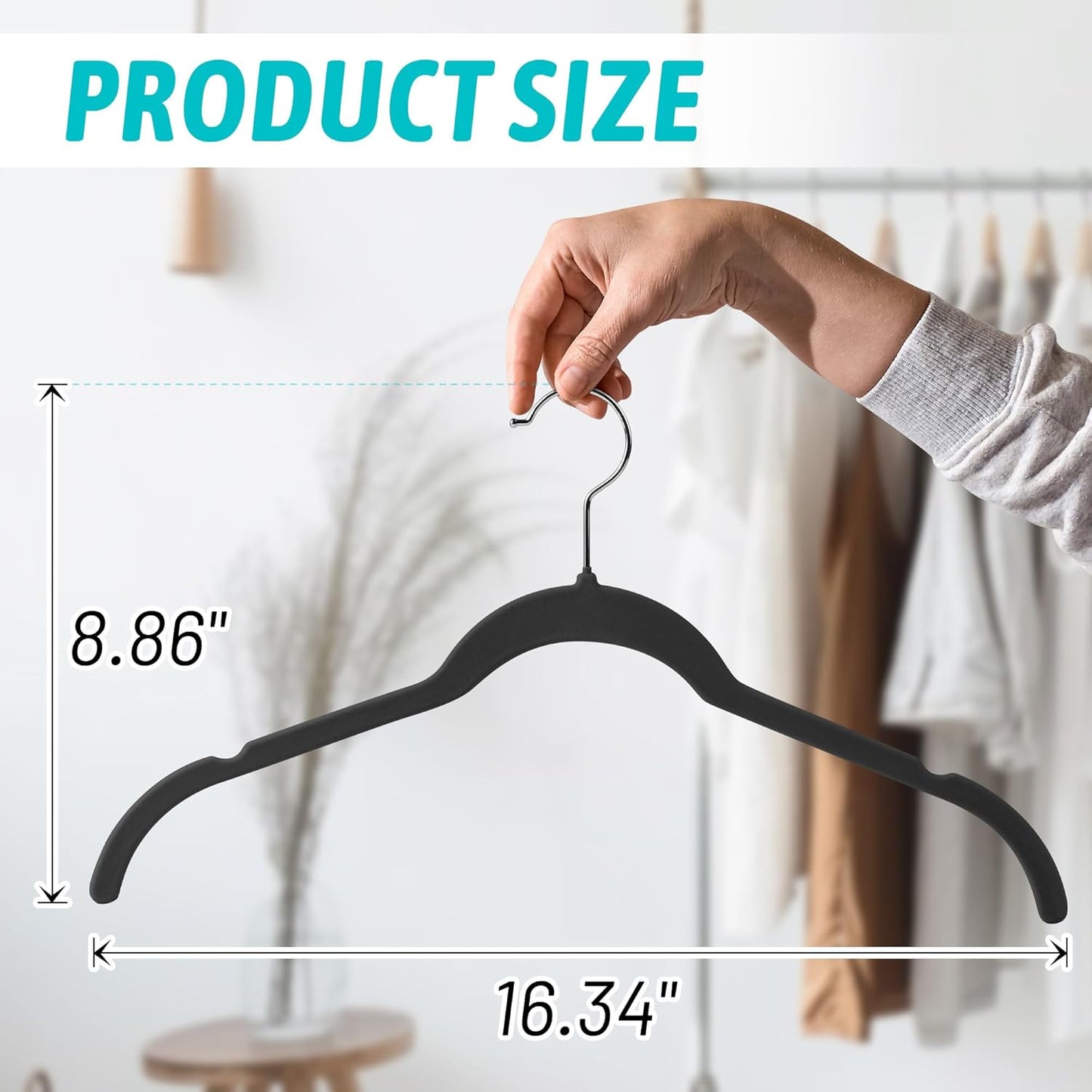 Sishynio Premium Velvet Hangers - Space-Saving Non-Slip Closet Organizer, 30 Pack in Black
