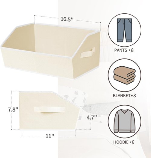 Homsorout Organizer Bins - Trapezoid Storage Baskets 6-Pack | Large Fabric Bins for Toys, Clothes, Towels (Beige)